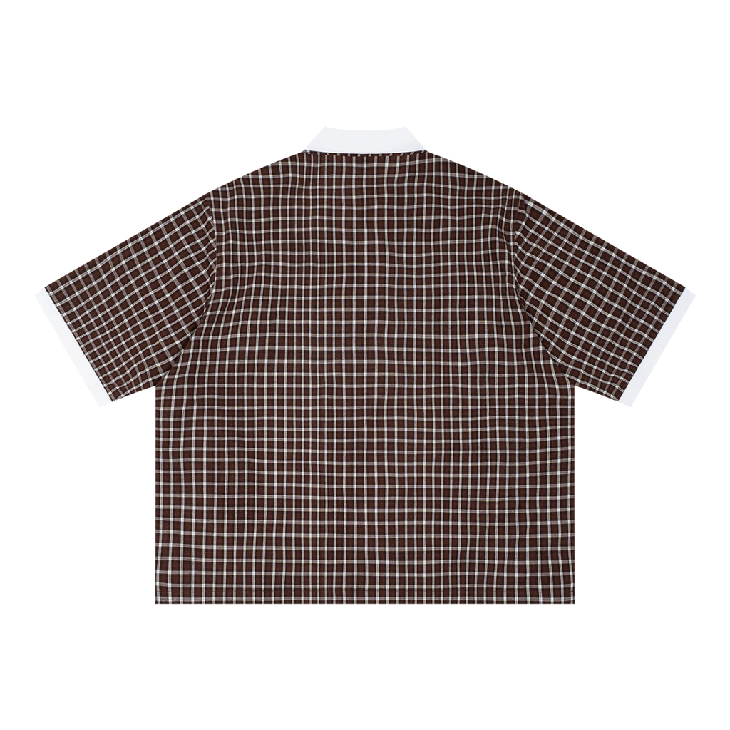 Elevated - Boxy Plaid Color Block Polo Shirt