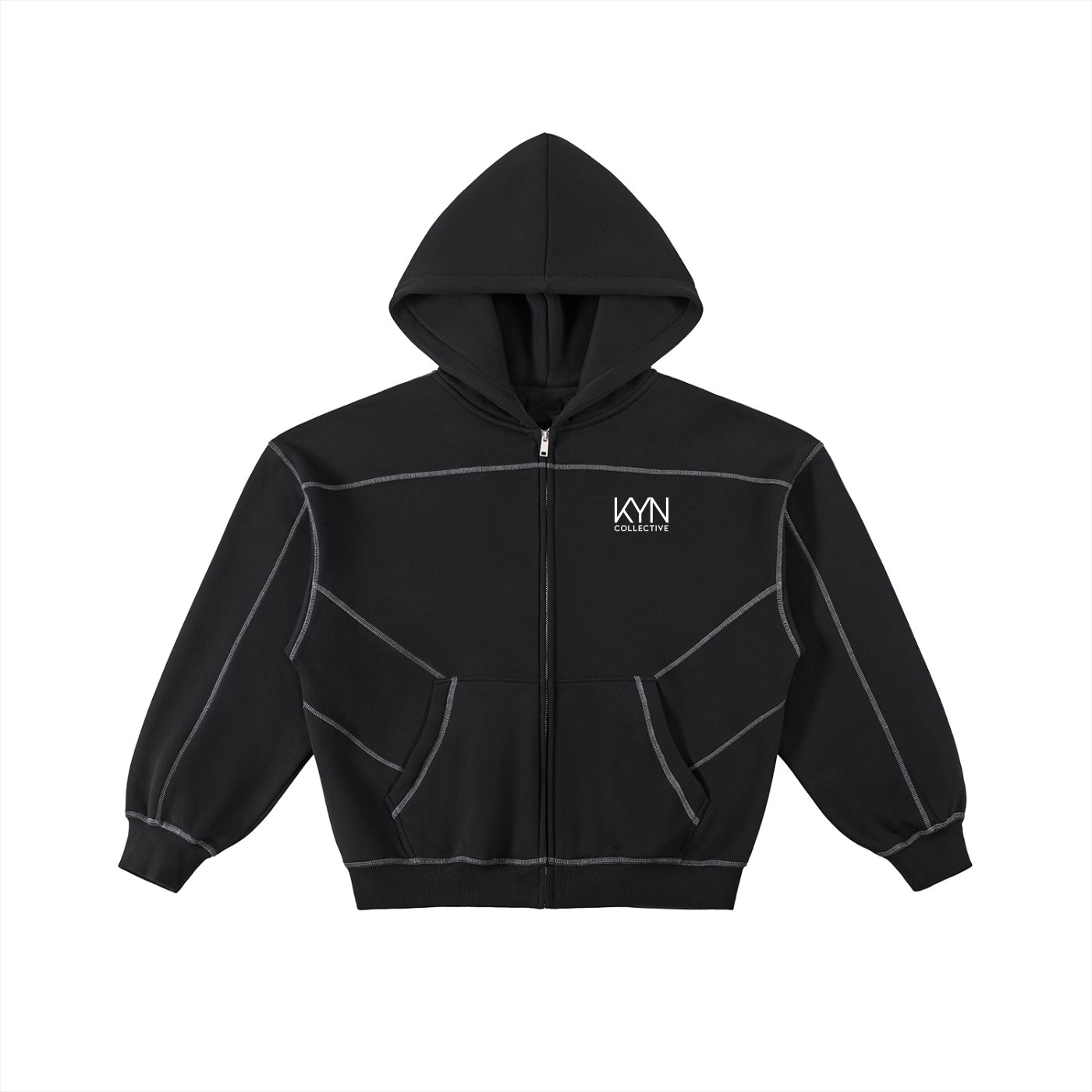 Elevated - Contrast-Stitched Boxy Fleece Zip Hoodie