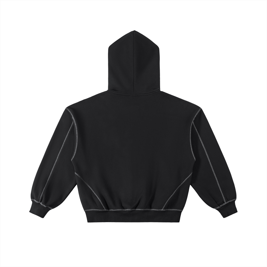 Elevated - Contrast-Stitched Boxy Fleece Zip Hoodie