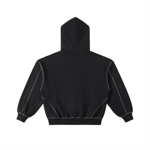 Elevated - Contrast-Stitched Boxy Fleece Zip Hoodie