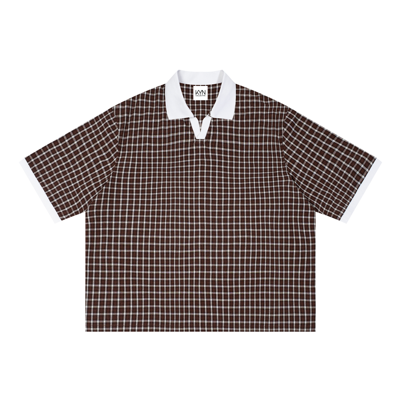 Elevated - Boxy Plaid Color Block Polo Shirt