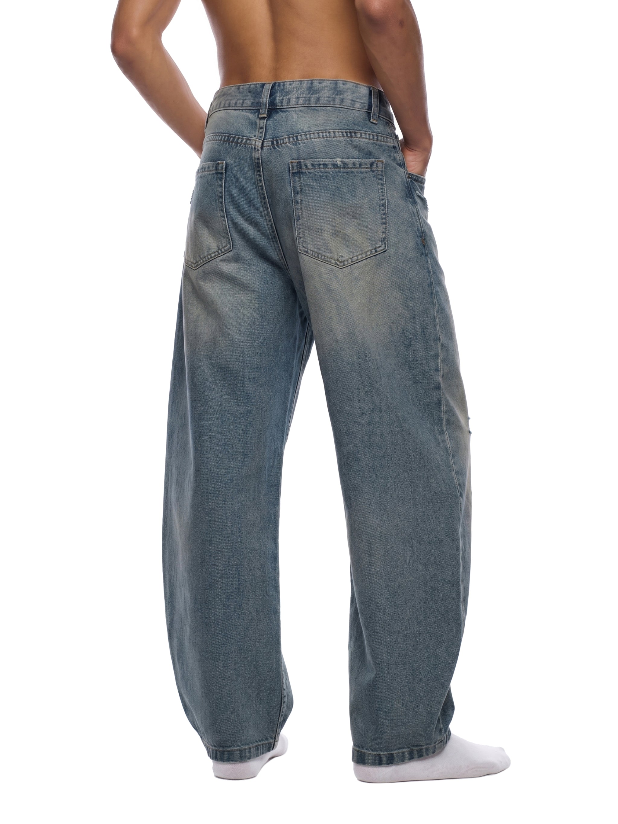 Revival - Men's Distressed Barrel Leg Jeans