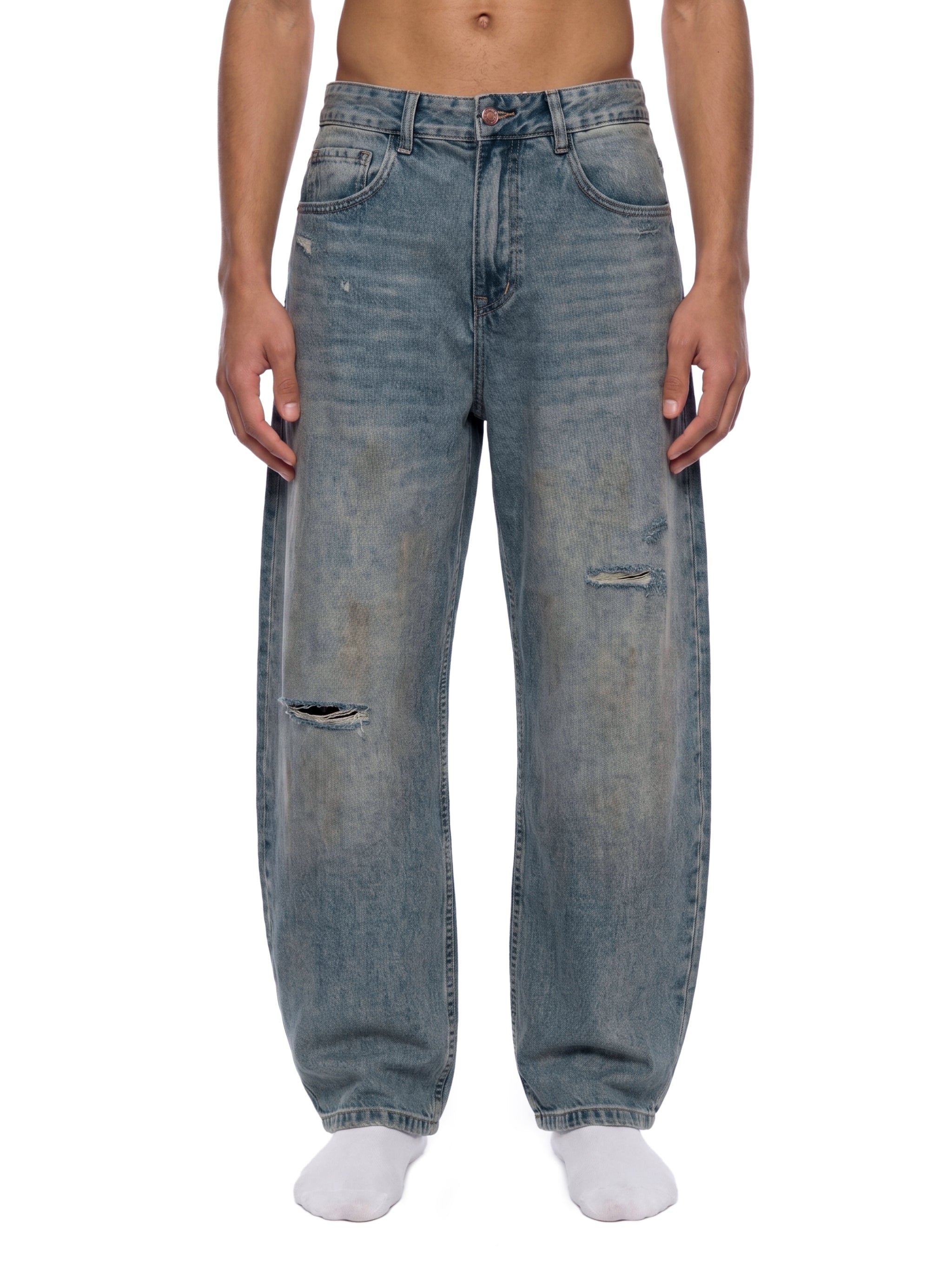 Revival - Men's Distressed Barrel Leg Jeans